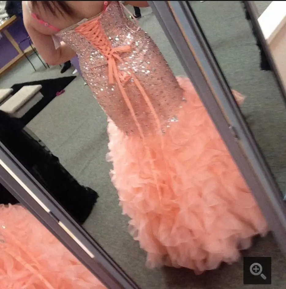 2016 real picture mermaid with heavily beading prom dress organza ruffled formal floor length prom gowns best selling