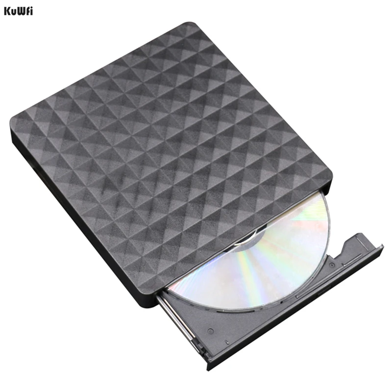

KuWFi DVD RW USB 3.0 Portable Ultra Thin External Optical Drive CD DVD Rom Tray Burner Reader Date Transfer for Notebook Laptop