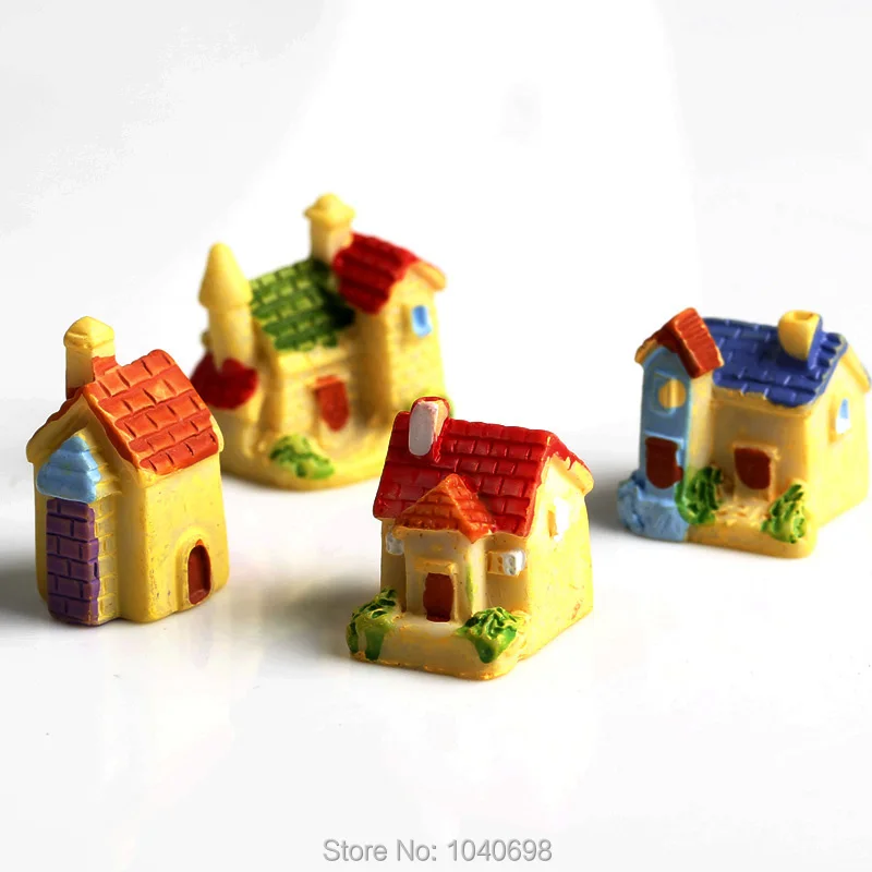 

50pcs/lot resin solid cottage villadom house mix size Ornaments Micro landscape Ornaments Creative Home Gardening Decorations
