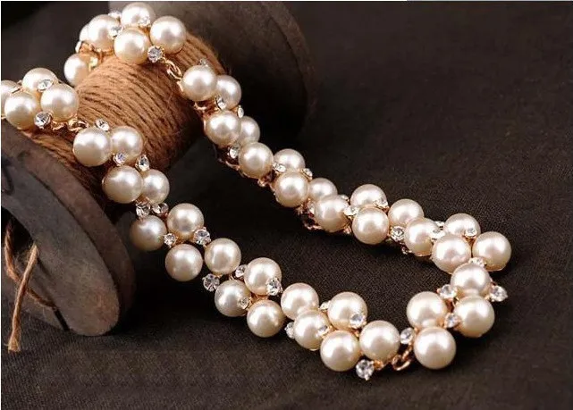 Новый Очаровательная женская Мода Блестящий Сплав Золотой Rhinestone Перлы Faux Бусы