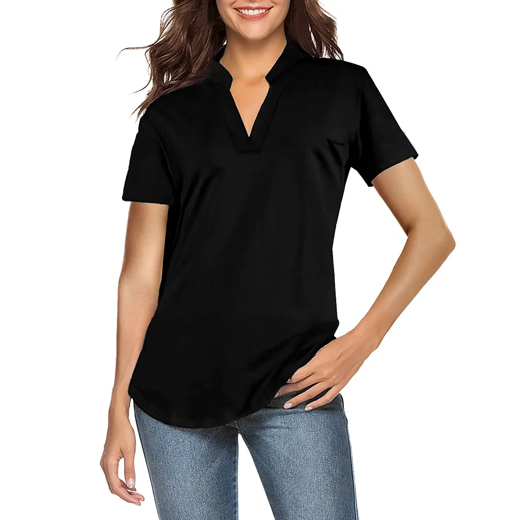 

Shirt Women Blouse Femme 2019 Womens Tops Blouses Plus Size Summer Fashion Short Sleeve V-neck Solid Casual Color Loose Cotton