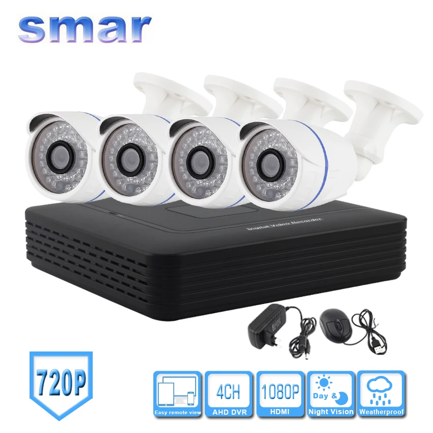   CCTV 4 Channel AHD AHD-M DVR P2P HDMI H. 264 Hybrid DVR Video Surveillance System 720P AHD Camera Kit Outdoor HD 3.6mm Lens 