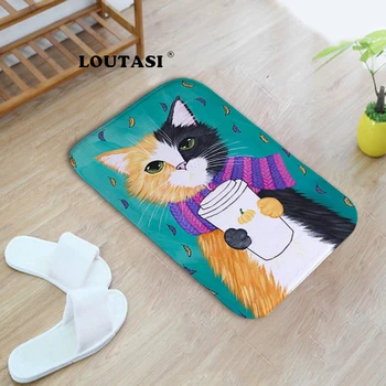 

LOUTASI Cute Oil Cats Printed Floor Mats Bedroom Living Room Carpets Rugs Cartoon Pattern Door Mat for Hallway Anti-Slip Tapete