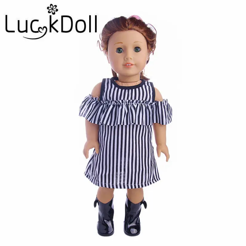 LUCKDOLL черно-белое платье в полоску подходит 18 дюймов Американский 43 см детская кукла одежда аксессуары, игрушки для девочек, поколение, подарок на день рождения