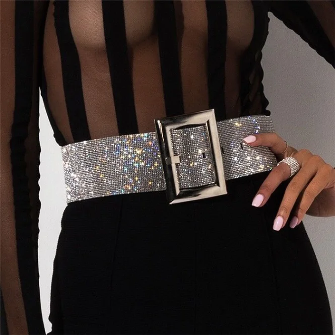 Shiny Rhinestones Waist Belt Women Diamante Wide Belts With Strong Metal Buckle Lady Cinturones Streetwear Accessories Waistband - Цвет: Color 2