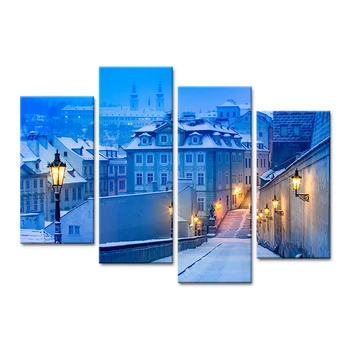 

4 Pieces Canvas Art Europe City Winter Evening Canvas Painting Wall Painting Home Decor Wall Pictures For Living Room Unframed
