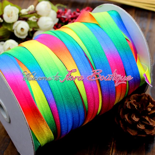 

FLRA ElasticColorful rainbow printed elastic printed fold over elastic foe wholesale 5/8 foe