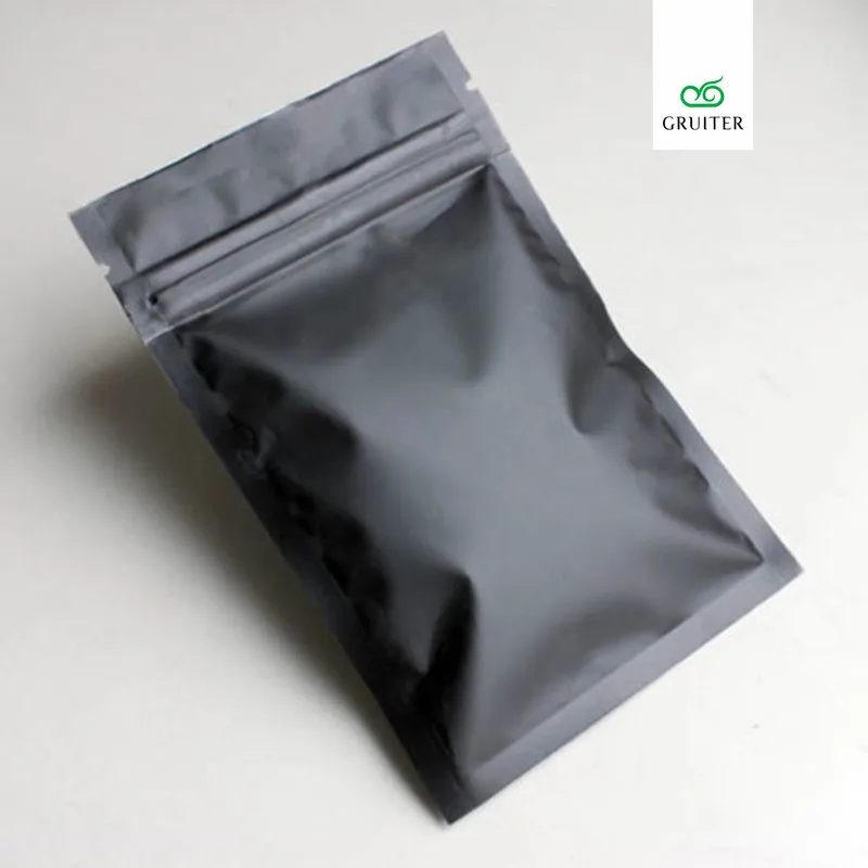 

GRUITER Variety of Sizes/Colors Ziplock Pouches Flat Black Matte Aluminum Foil Zipper Tea Packaging Storage Bags 100x