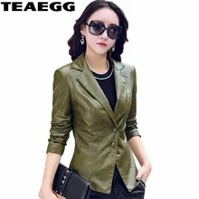 TEAEGG тонкий темно зеленый искусственный Для женщин кожаная куртка Костюмы Jaqueta Де Couro Feminina Демисезонный Pu Для женщин кожаные туфли Мужская JacketsAL675