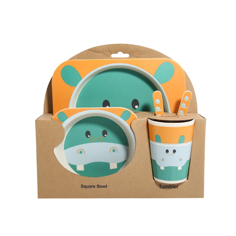 5 Pcs/Sets Baby Dish Tableware Set Infant Dining Plate Kids Eco-friendly Natural Bamboo Fiber Dinnerware Feeding Dishes NBB0038