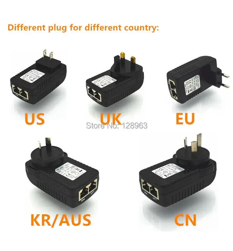 24 V 1A 10/100 Мбит/с PoE Инжектор Мощность Over Ethernet адаптер переменного тока, штекер питания 4/5(+), 7/8(-) AC100-240V, UK/AU/UK/US вилка