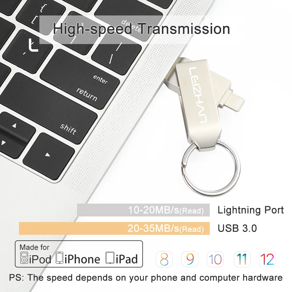 Брелок LEIZHAN для iPhone XR Xs Max X 8 7 6 флеш накопитель USB 3 0 128 Гб 64 ГБ 32 16 накопитель|USB