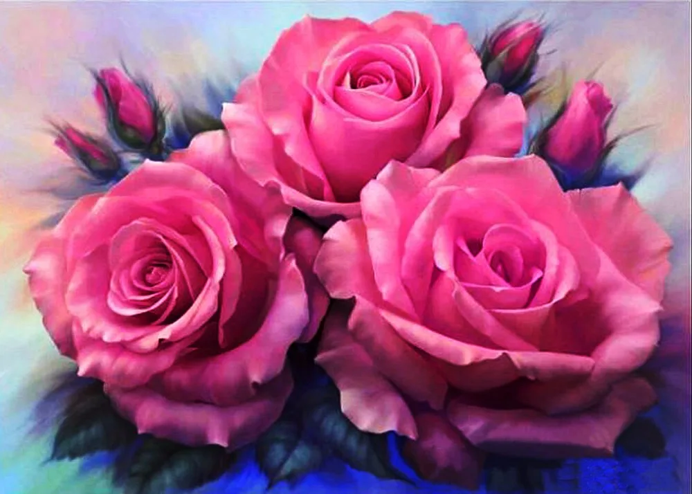 CAMMITEVER Roses Full Diamond Embroidery 3 Flower Rose 5D Diamond