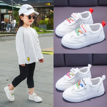 

Girls sports shoes 2019 spring autumn new baby soft bottom breathable running shoes student casual wild white shoes kid sneakers