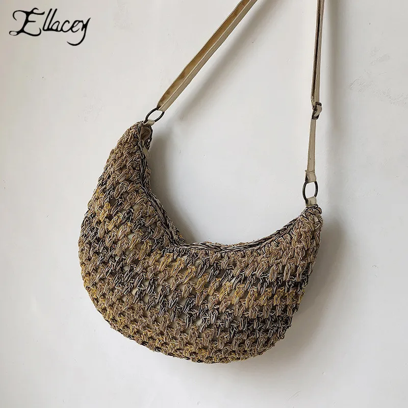 

Women Summer Travel Pillow Straw Beach Bag Knitting Woven Shoulder Bag Soft Material Crossbody Bag For Women Ladies Hand Bags
