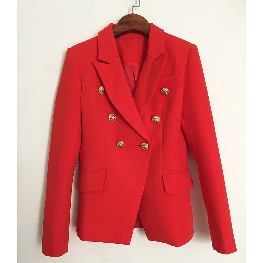FOLOBE Мода 2019 дизайнер костюмы куртка Женская Металл Лев пуговицы двубортный Блейзер Пальто Красный blueкомбинезоны для девочек верхняя
