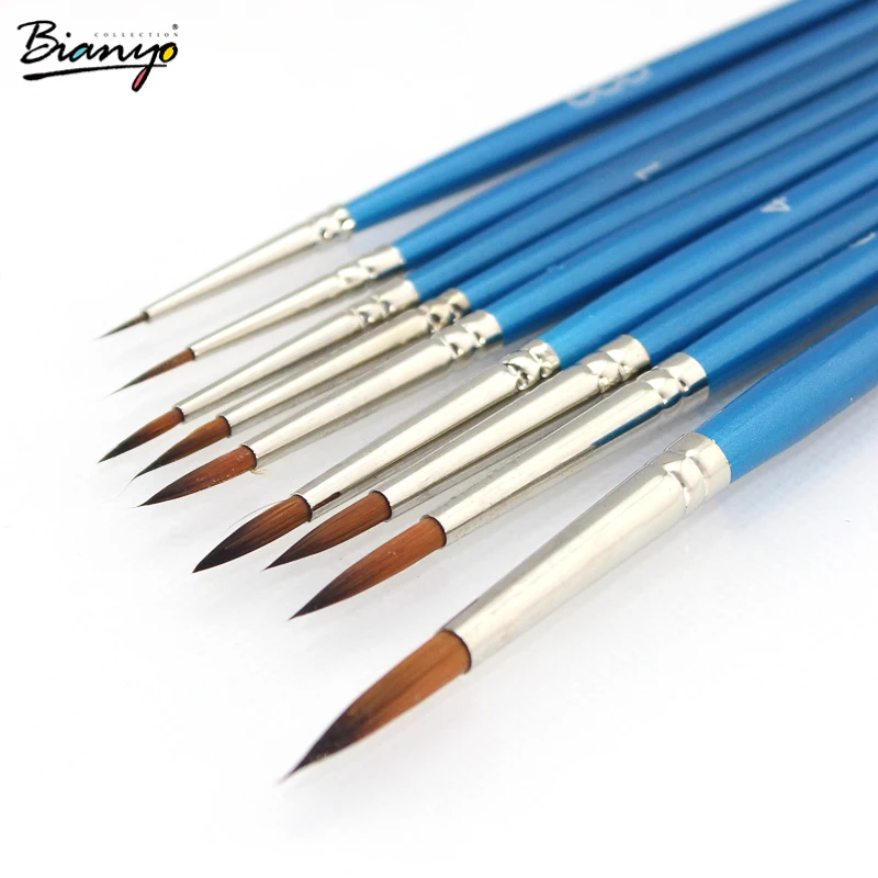 

Bianyo water brusher for artists art stationery blue wooden handle paints for drawing 9 pcs a set style brush school supplies