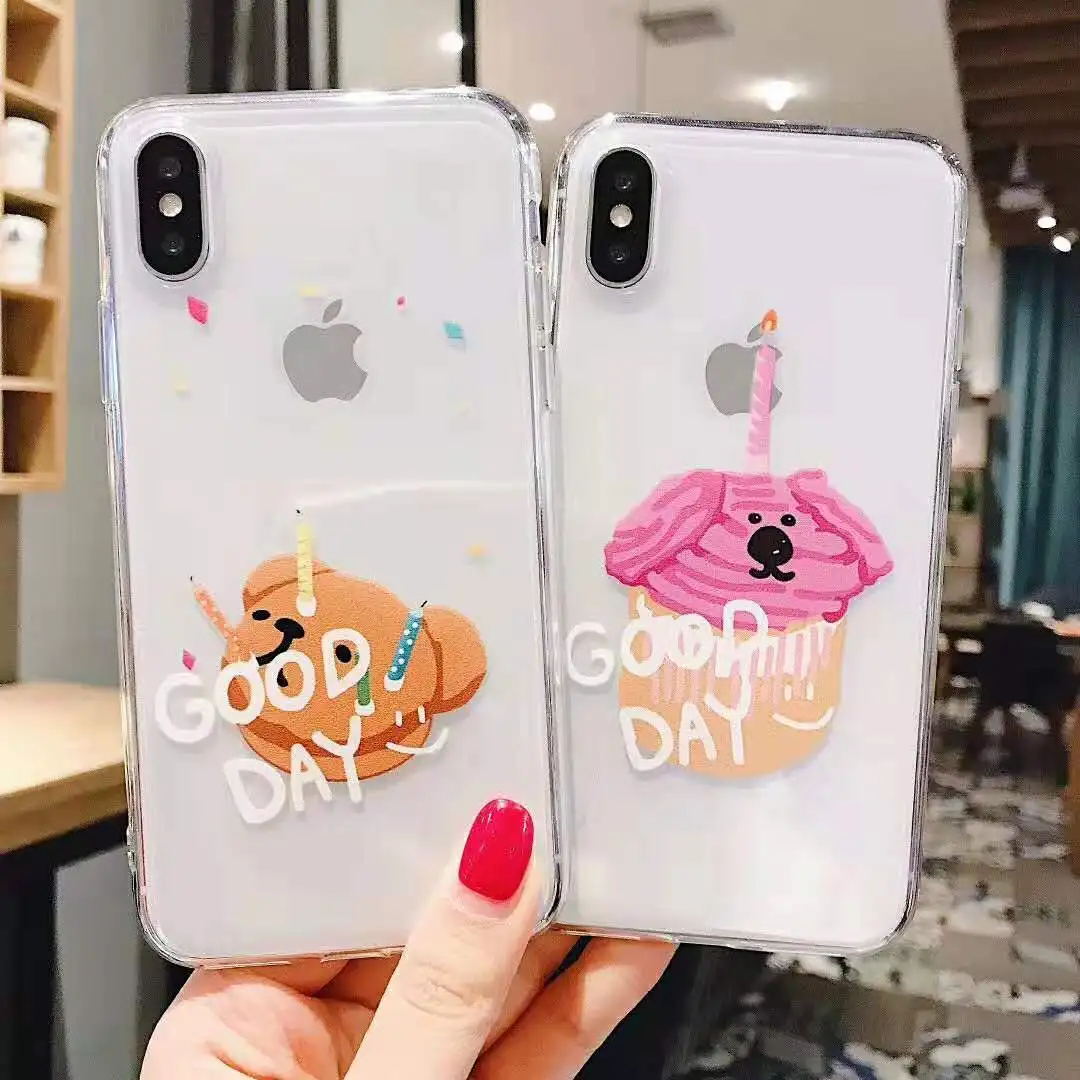 Funny Cartoon Birthday Cake Puppy Transparent Case for iPhone 6 6S 7 8 Plus Thick soft TPU Clear Couple Phone Back Cover Fundas |