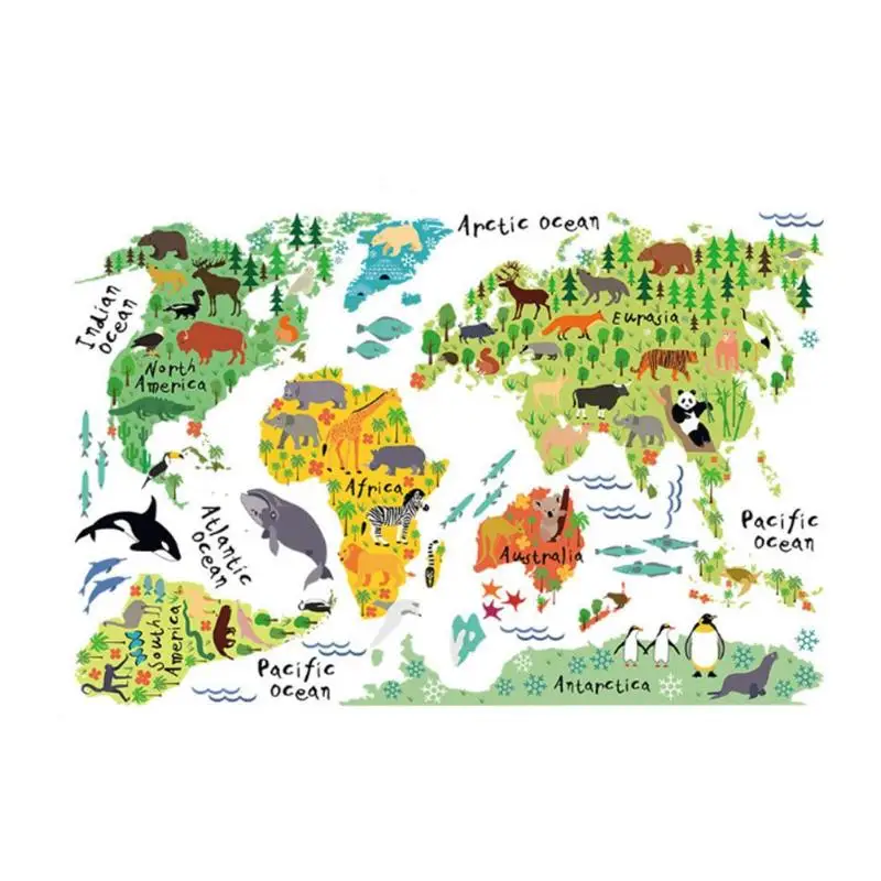 90X60 см Животные Карта мира Плакат красочный мир наклейка Дети DIY комната стены карта декор Искусство Плакат Дети Раннее Образование