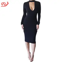 Для женщин Сексуальная Bodycon длинным рукавом Теплые вечерние Night Out карандаш миди платье