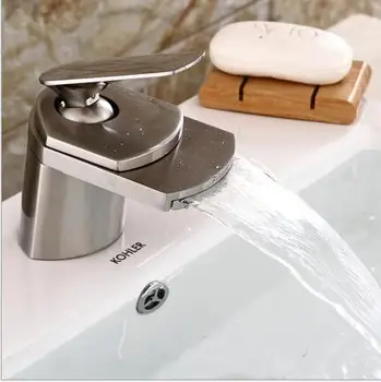 

Free Shipping Bathroom Basin sink waterfall Tap single lever single hole Deck Mounted basin waterfall Faucet. Mixer JM195
