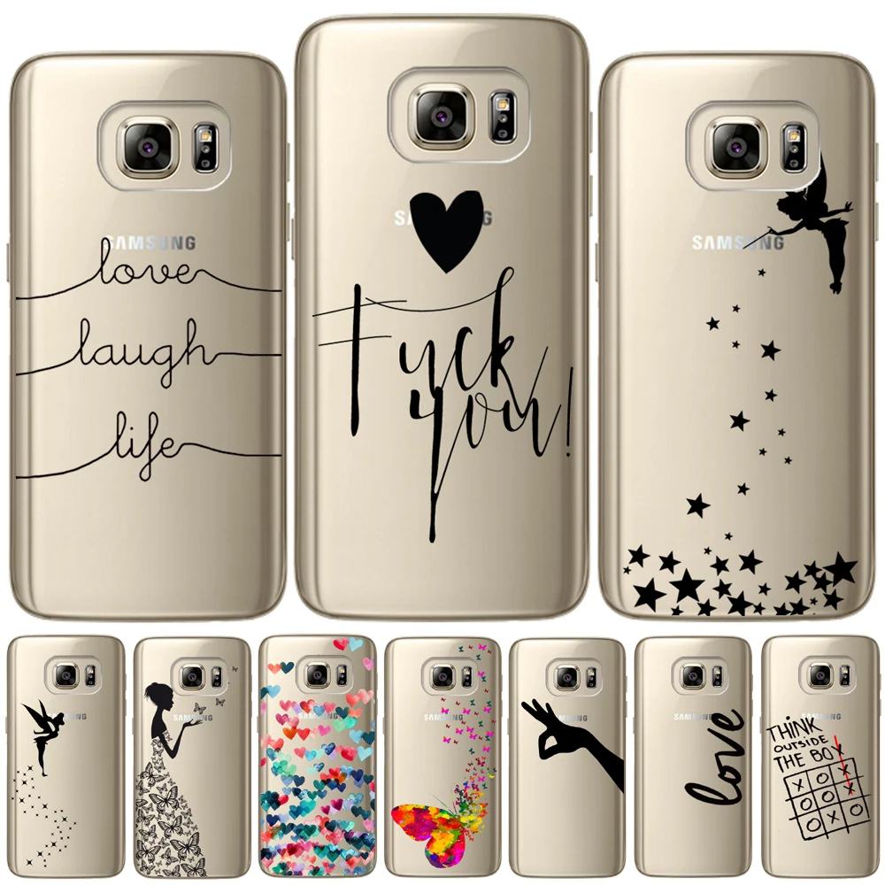 

Love Laugh Life Soft TPU Cover For Samsung Galaxy S5 Mini S6 S7 Edge S8 S9 Plus Note 3 4 5 8 9 Butterfly Tinkerbell Silicon Case
