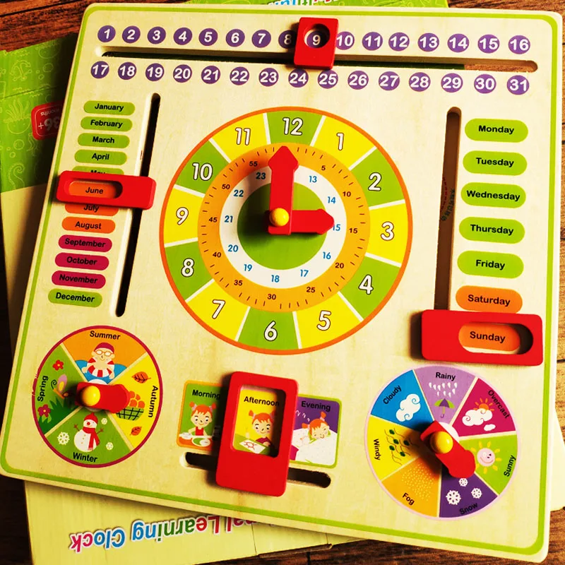 

Montessori teaching aids clock multi-function Cognitive Training Clock Calendar & Time operating panel Parent child activities