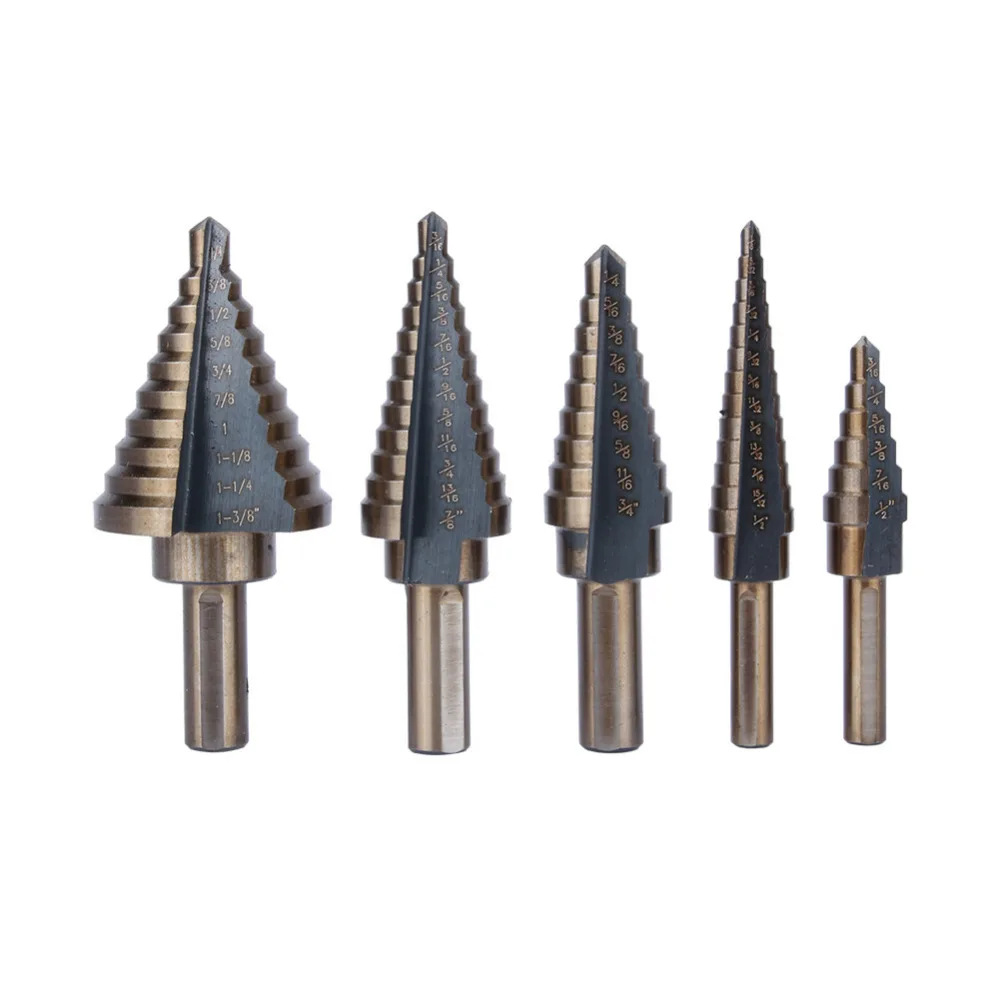 5pcs HSS Large Cobalt Hole Titanium Cone Step Drill Bit Cutter Set Tools w//Case