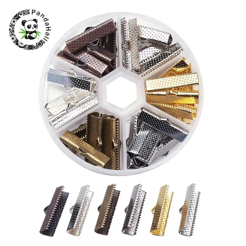 Iron Ribbon Ends, Mixed Color, 25x8x5mm, Hole 1mm; about 8pcs/gridin