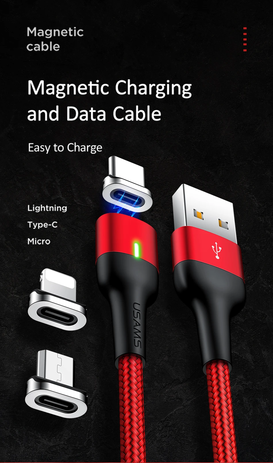 Магнитный кабель USAMS, Micro Usb type C, адаптер для быстрой зарядки телефона, Microusb type-C, магнитное зарядное устройство Usb C для iphone, samsung, Xiaomi