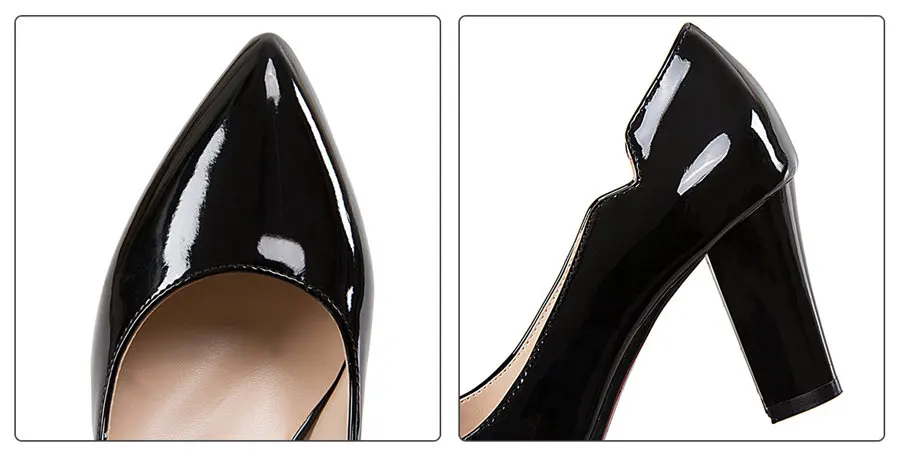 Женские туфли-лодочки черные туфли из лакированной кожи с вырезами, с острым носком, на не сужающемся книзу массивном высоком каблуке 7 см, повседневные, вечерние, офисные, свадебные женские туфли без шнуровки