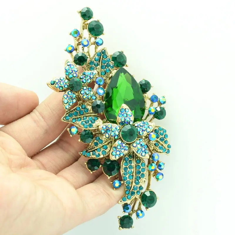 

Women Jewelry Art Deco Green Drop Brooches Rhinestone Crystal Cluster Flower Brooch Broach Pins Accessories Free Shipping 6405