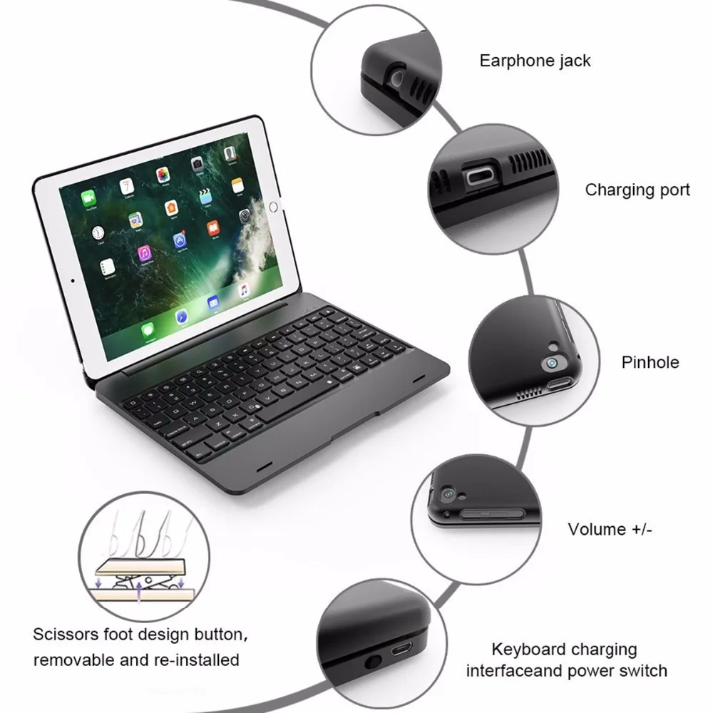 Kemile чехол для ipad Ультратонкий чехол-книжка с Bluetooth клавиатурой с функцией автоматического сна для ipad 9,7 чехол для ipad Air 1 air 2