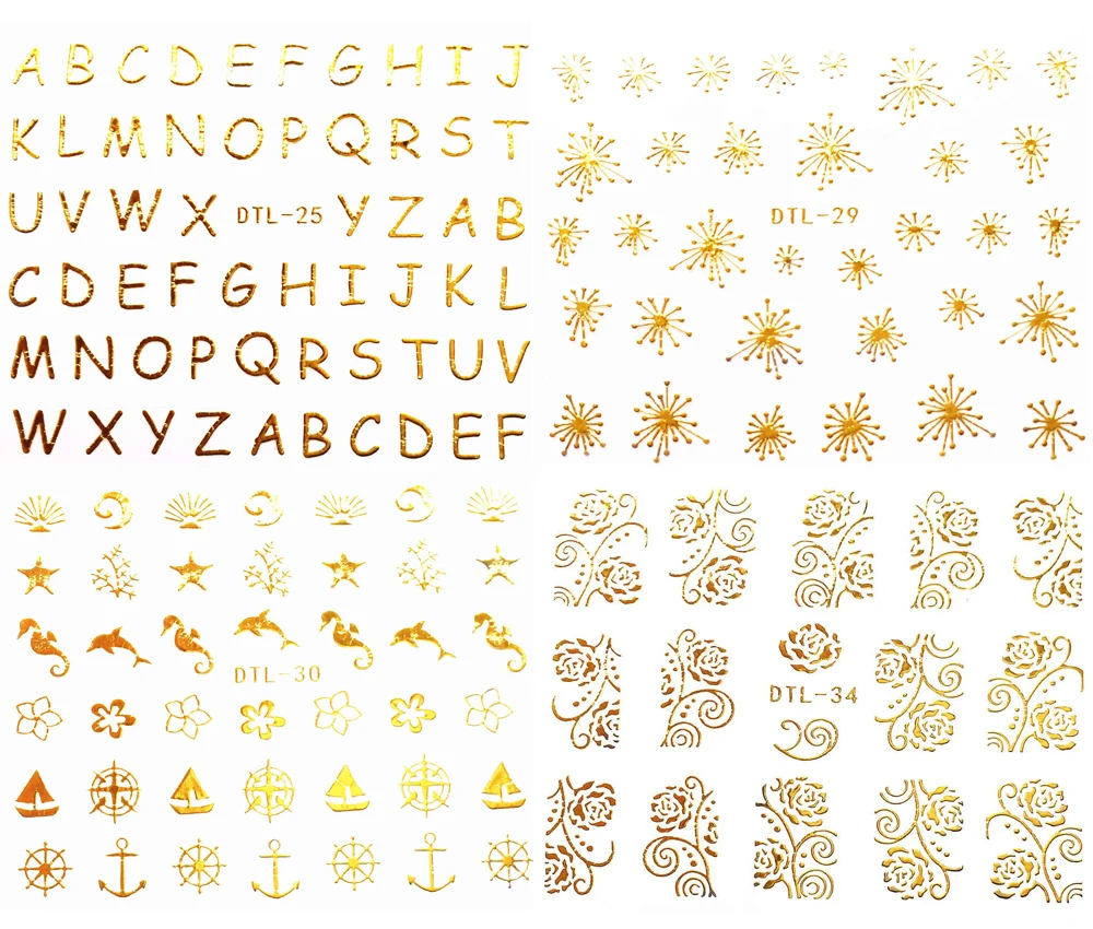 

3D Gold, Nails Art Manicure Back Glue Decals Decorations Design Nail Stickers For Nails Tips Beauty