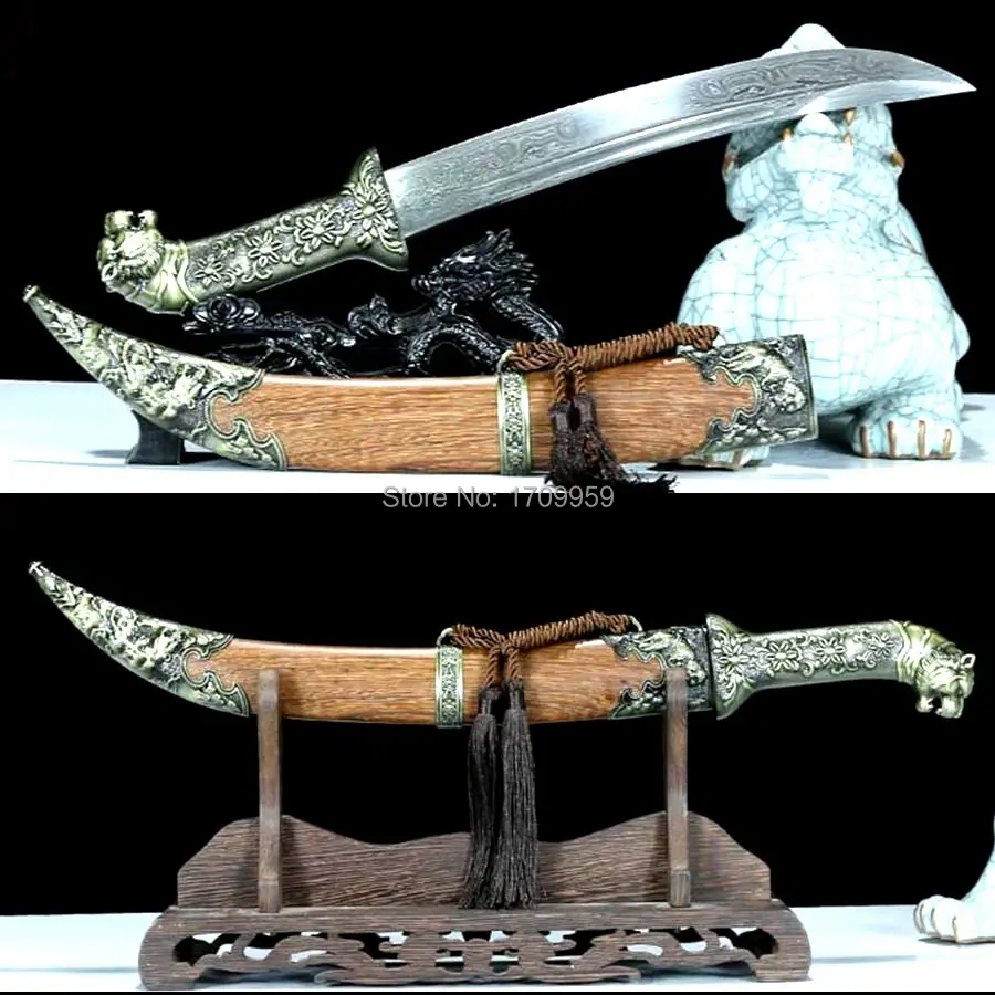 Metal Tiger Handle Chinese Saber Sword Short Dao Mongolian Waist Knife