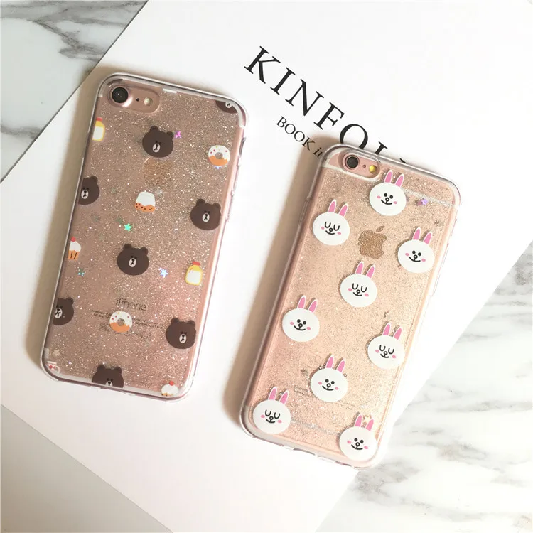 

Korea Shine Cake Bear Bunny Jelly Glitters Cartoon Soft TPU Cover Phone Case For iPhone8/6s 7plus Skin Shell Protection
