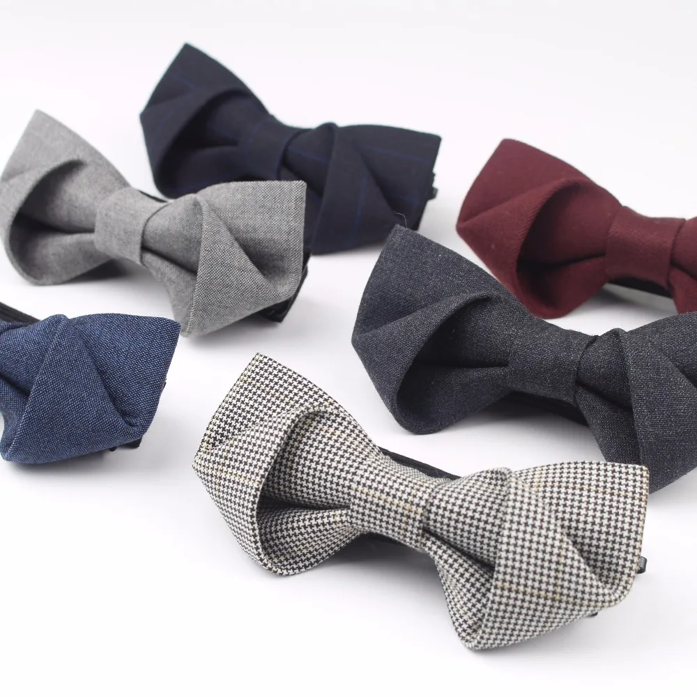 

New Boxed Classical Formal 100% Wool Bow Tie Gravata Multiple Colors Houndstooth Pattern Necktie Mens Luxury Stereo Bowtie