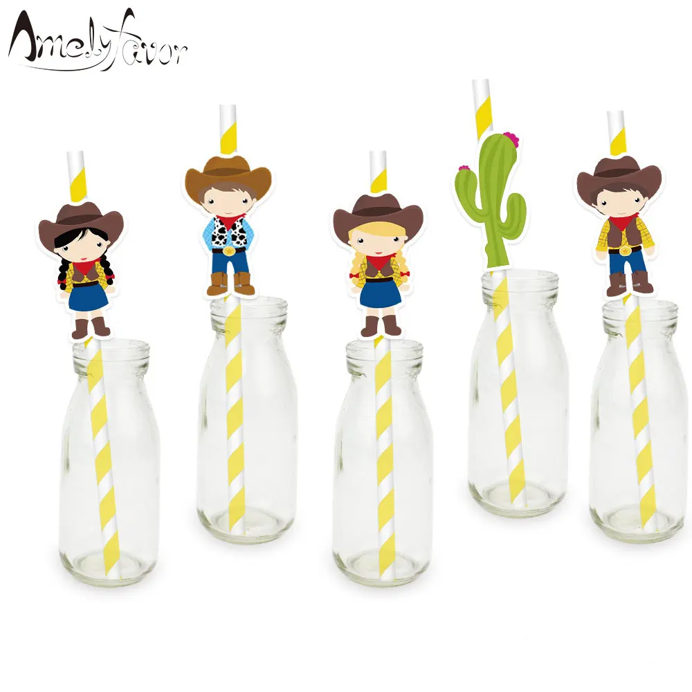 

Cowboy Theme Party Paper Straws Western Cowboys Cactus Drinking Straws Event Birthday Party Decorations Supplies