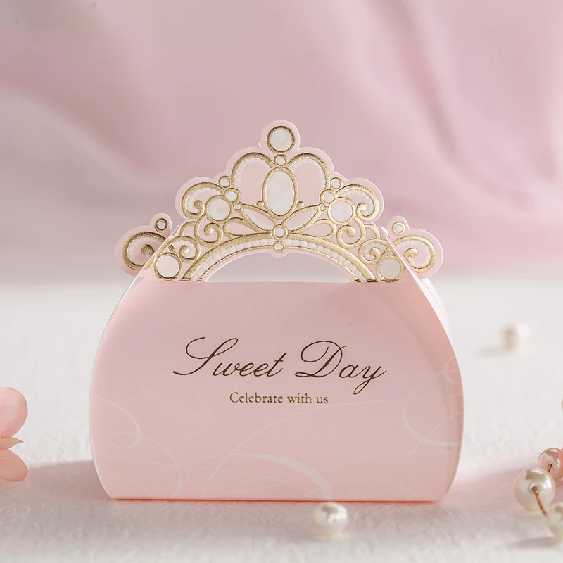 2016 New 50 Pieces Pink Gold Shiny Crown Wedding Candy Favors Boxes Box Sweets Chocolates Bags Party Supplies |