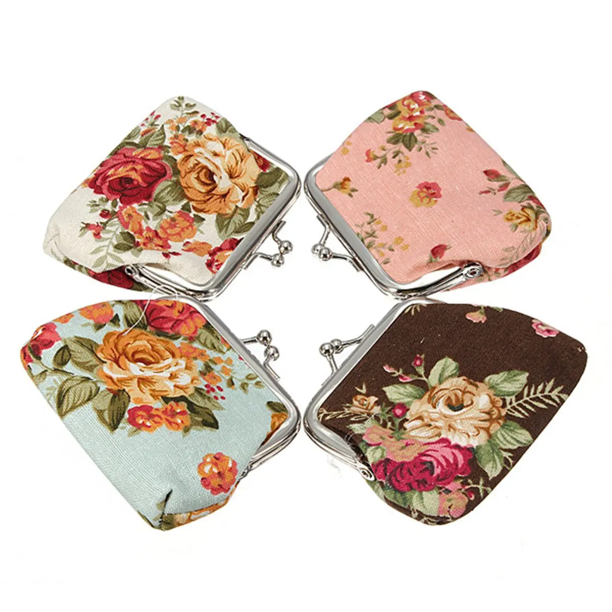 

Women Roses Floral Fabric Clip Mini Small Coin Pocket Purse Bag Clutch