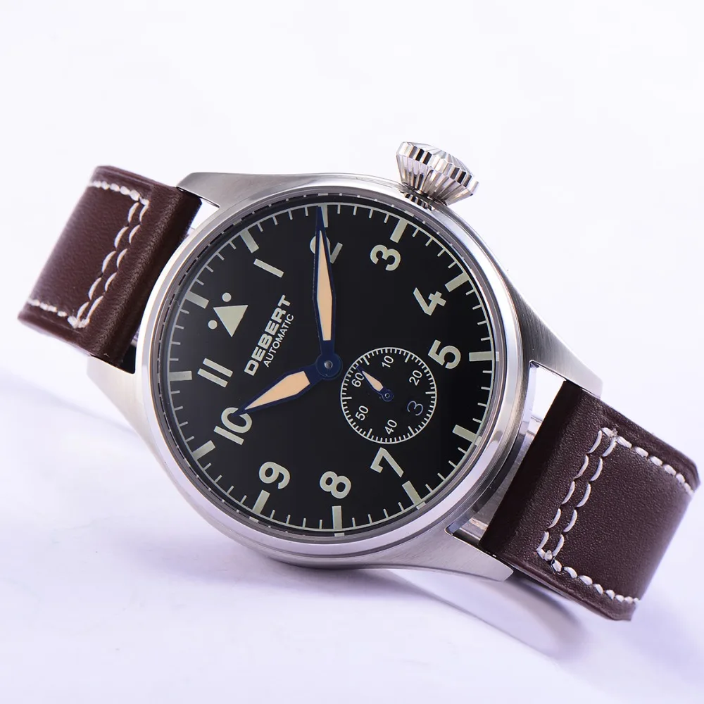 42 мм часы с черным циферблатом мужские сапфировые кристаллы кожаный ремешок автоматические мужские наручные часы