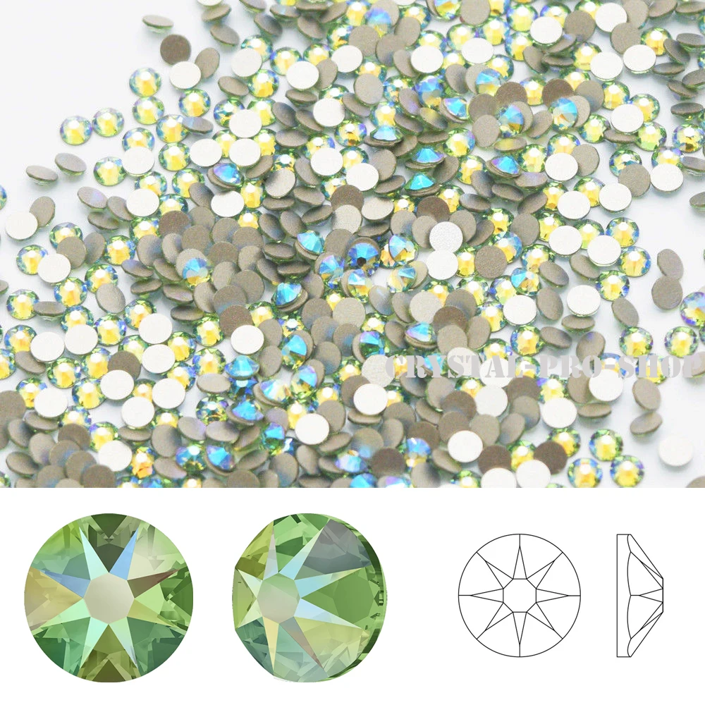 

NEW Effect Swarovski Elements Peridot Shimmer ( 214 SHIM ) ( ss5 - ss30 ) ( No Hotfix ) Flat Back Crystal Rhinestones Craft DIY