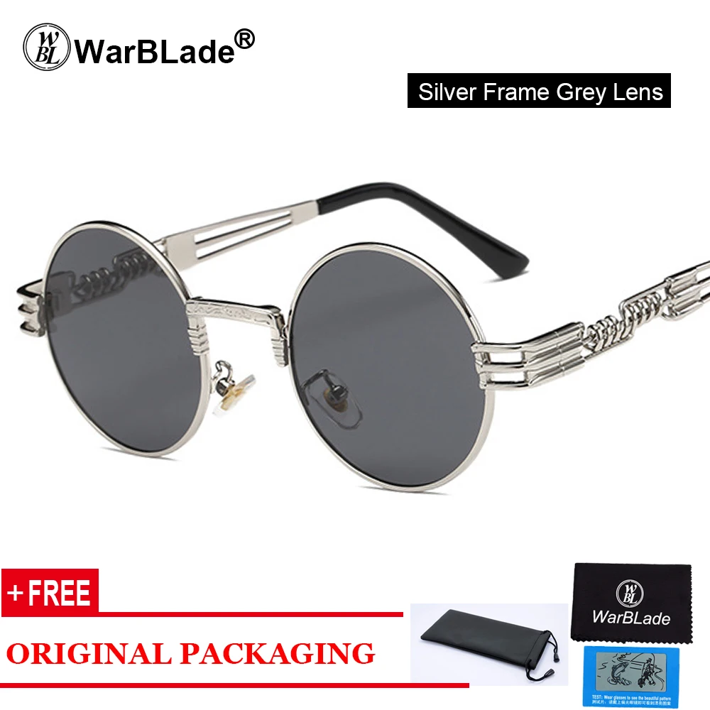 Винтажные круглые оправы для очков, золотые металлические прозрачные линзы, очки для мужчин и женщин, стильные оптические очки в стиле стимпанк, оригинальные сумки - Цвет оправы: silver grey