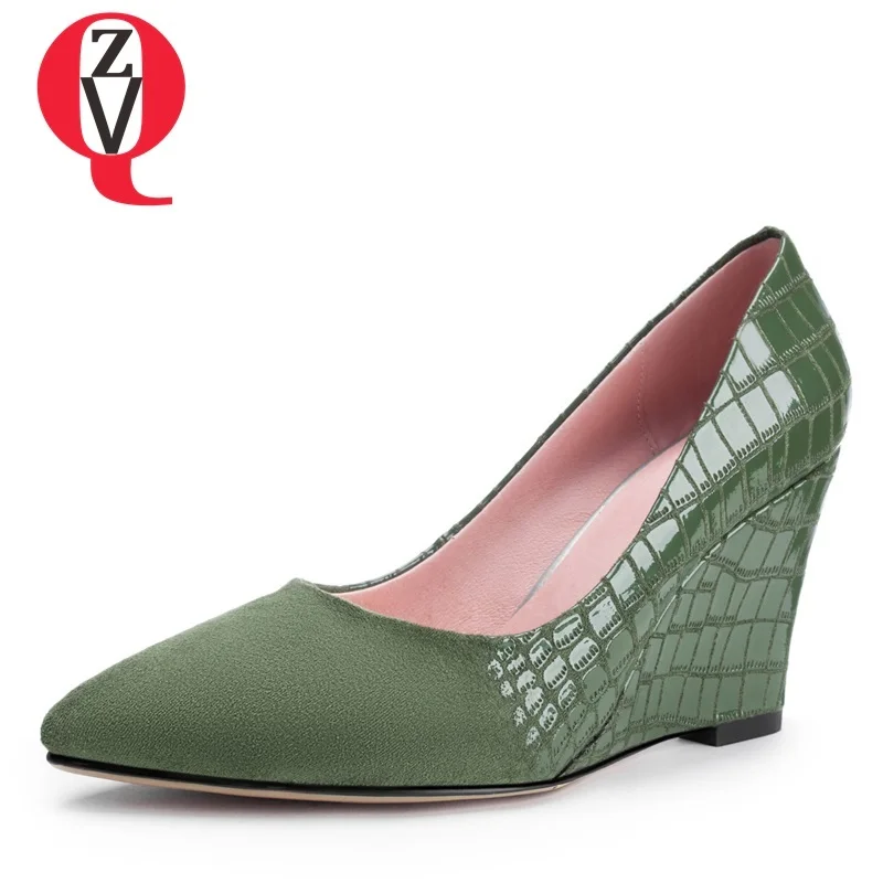 

ZVQ shoes women newest fashion sexy shallow slip-on pointed toe super high wedges three colors flock large size ladies pumps