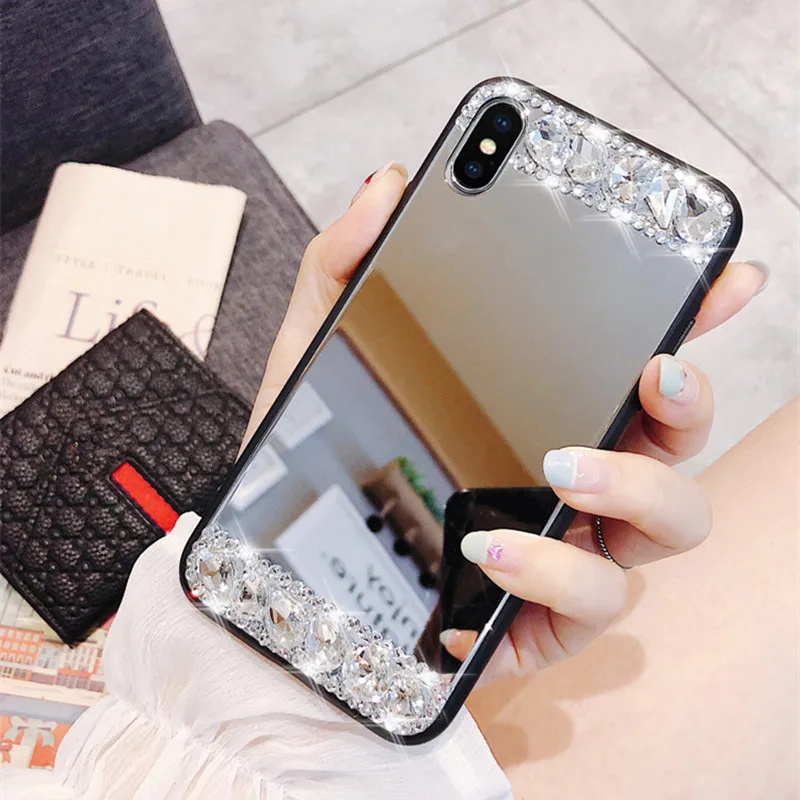 

Rhinestone Tempered Glass Mirror Phone Case For Huawei Honor 20 8S 8X 8A 8C Nova 5i Y5 Y6 2019 Diamond Cover