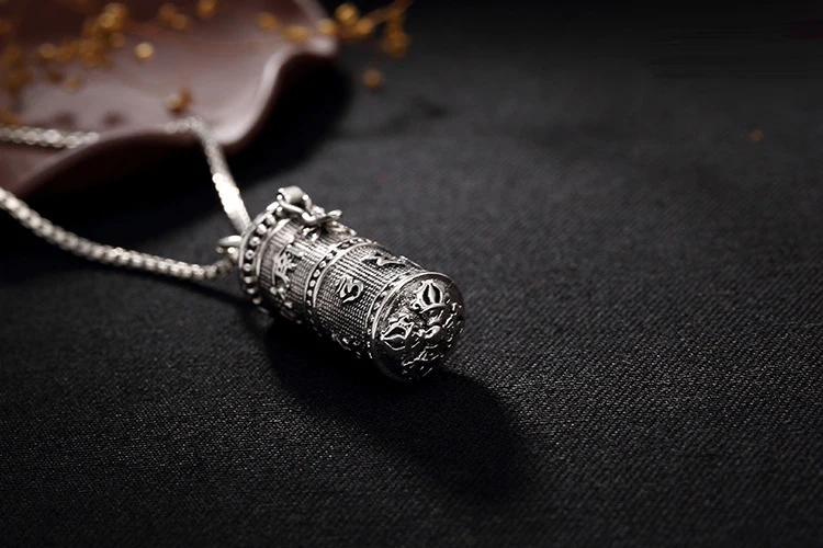 925 пробы Серебряное ожерелье с подвеской в тибетском буддизме, ювелирные изделия для мужчин и женщин, шесть слов, памятная коробка, цепочка, ожерелье