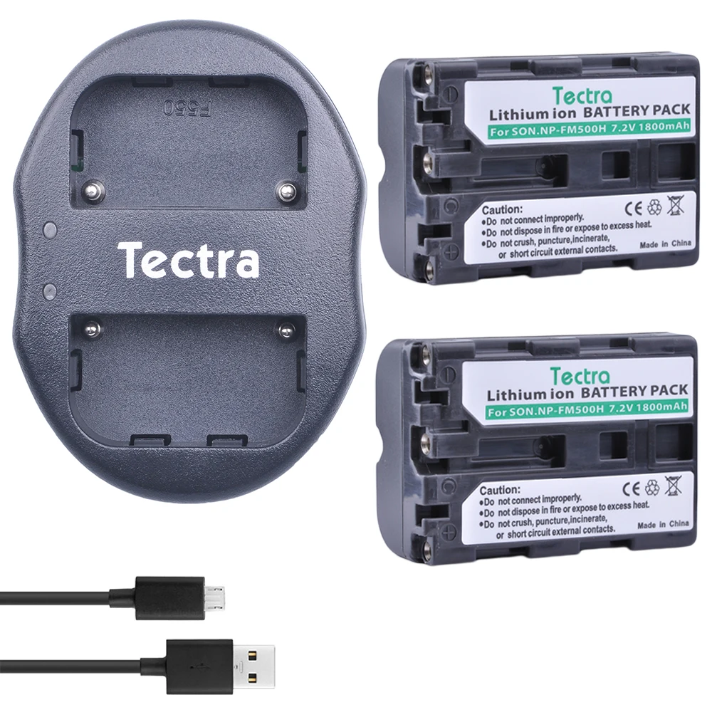 Tectra 2 Pz Np-Fm500H Bateria + Usb Caricatore Doppio Per Sony A57 A65 A77 A99 A350 A550 A580 A900 A300 A900 A700 A200 A58 A560 A850