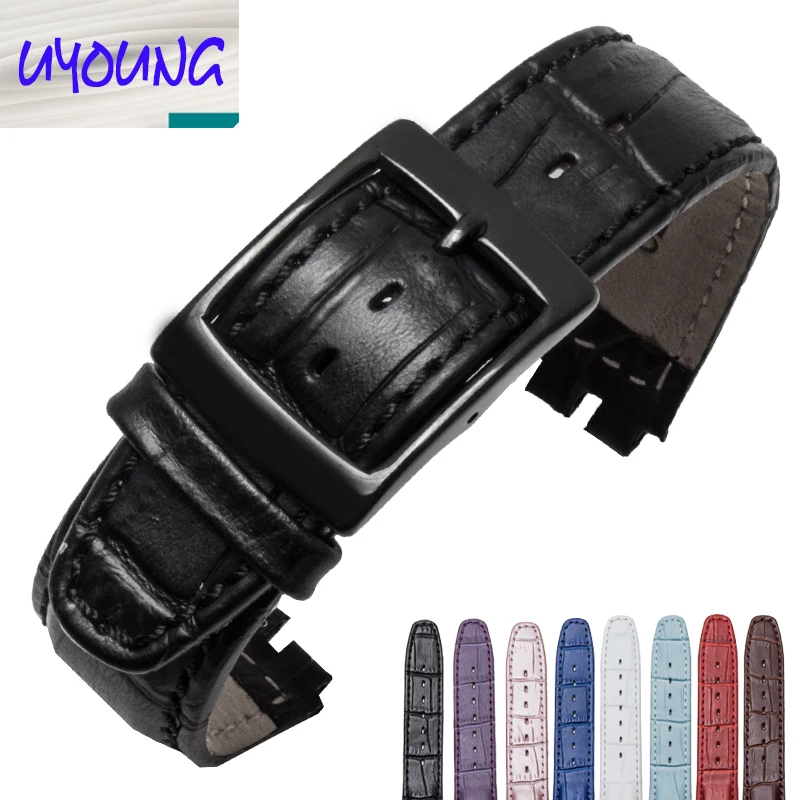 17 мм ремешок из крокодиловой кожи ремешок для часов Swatch с пряжкой из нержавеющей стали для женщин