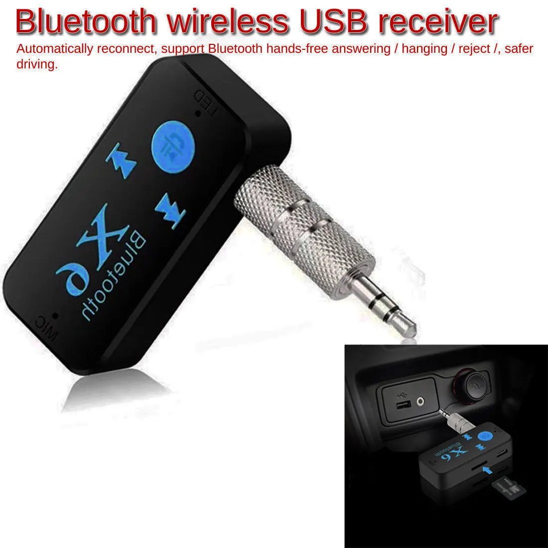 

Marsnaska Bluetooth 4.1 Wireless USB Receiver Bluetooth Audio Adapter 3.5mm Jack AUX TF Card Reader Microphone