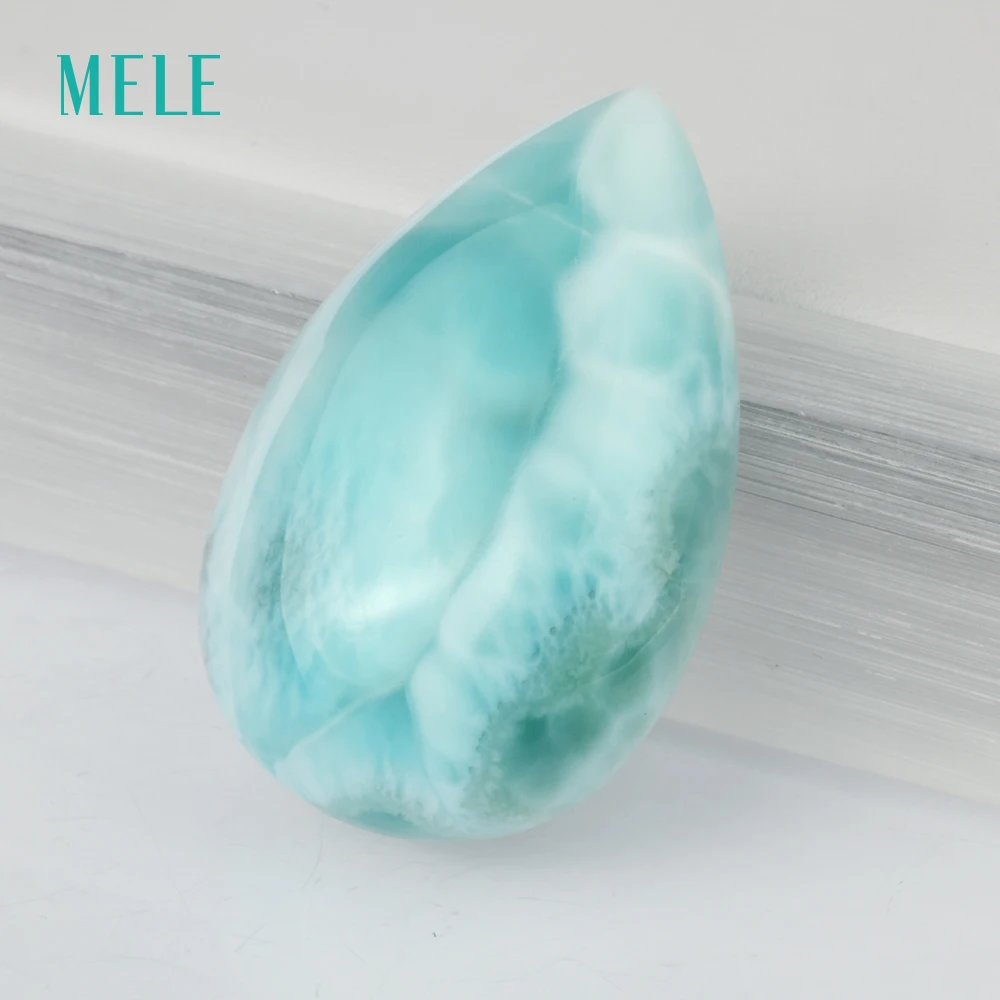 Natural blue larimar stone 9.6 gram pears shape 34mm*23mm big loose stone blue color best gift for grandparents